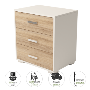 velador 55cm blanco y roble cajonera