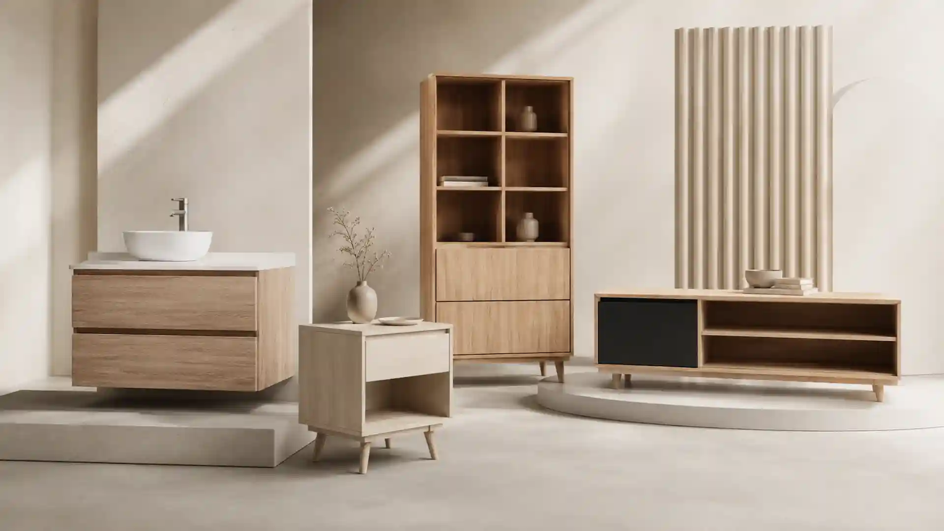 Composición editorial de muebles Construmuebles — tienda online